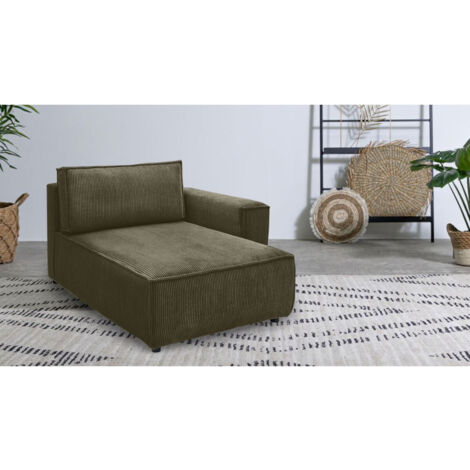 BOBOCHIC - Méridienne avec accoudoir pour canapé modulable NIHAD tissu velours côtelé Angle droit  Vert clair
