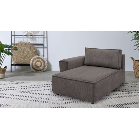 BOBOCHIC - Méridienne avec accoudoir pour canapé modulable NIHAD tissu velours côtelé Angle gauche  Marron