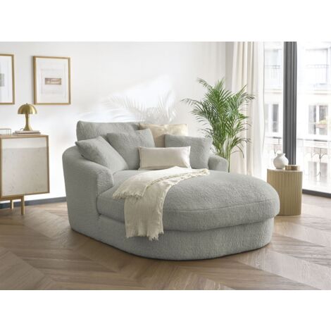 Bobochic – Méridienne BELEM tissu bouclette gris clair – Longueur 144cm – Largeur 198cm – Hauteur 90cm – Garnissage mousse haute densité
