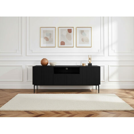 Bobochic – Meuble TV 150 cm avec niche et passe-câbles – Panneaux de particules – Pieds en métal – Style moderne – 1 tiroir et 2 portes