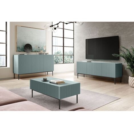 BOBOCHIC - Meuble TV 150 cm KASHA Pieds noir   Bleu clair