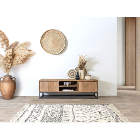 BOBOCHIC - Meuble TV 2 portes 140 cm BERGERAC bois massif de manguier