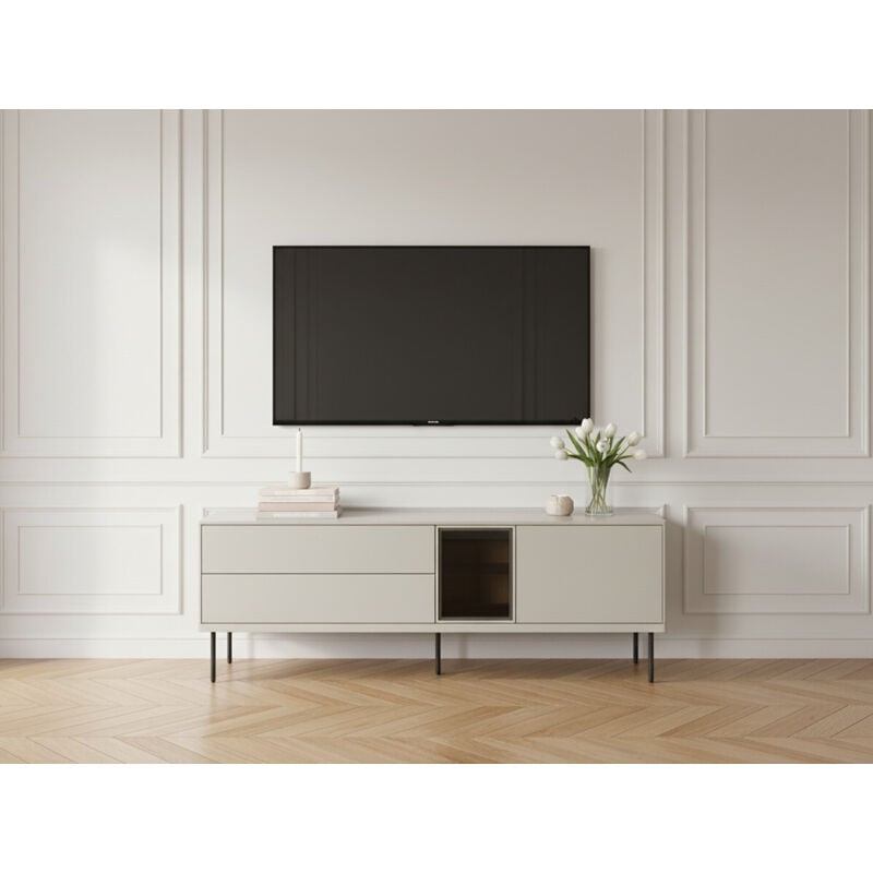 Meuble tv 2 portes 2 tiroirs 161 cm espera avec leds - Bobochic