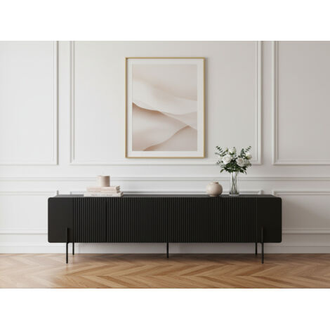 BOBOCHIC - Meuble TV 2 portes 2 tiroirs 200 cm MATHILDE pieds noirs