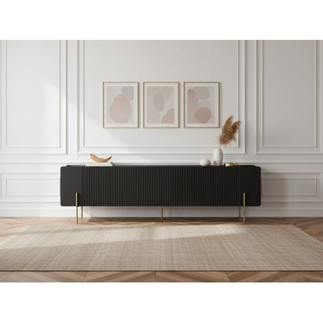 BOBOCHIC - Meuble TV 2 portes 2 tiroirs 200 cm MATHILDE pieds or