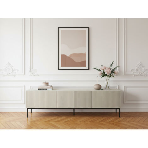 Bobochic – Meuble TV 200 cm Kasha – 2 compartiments et tiroir – Pieds noir – Rangement moderne et élégant – Largeur 44,6 cm, Hauteur 53,2 cm