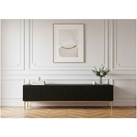 BOBOCHIC - Meuble TV 200 cm KASHA Pieds or   Noir