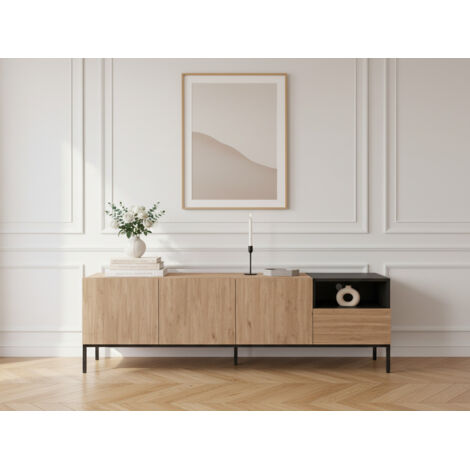 BOBOCHIC - Meuble TV 3 portes 1 tiroir 180 cm CECILIA effet chêne