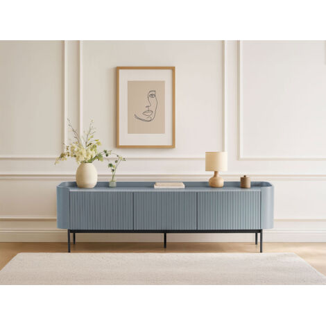 BOBOCHIC - Meuble TV 3 portes 180 cm JAY effet tasseaux   Bleu
