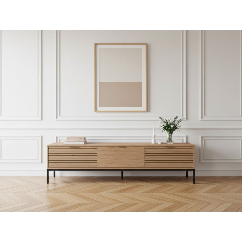 Meuble tv 3 tiroirs 180 cm agathe effet chêne - Bobochic