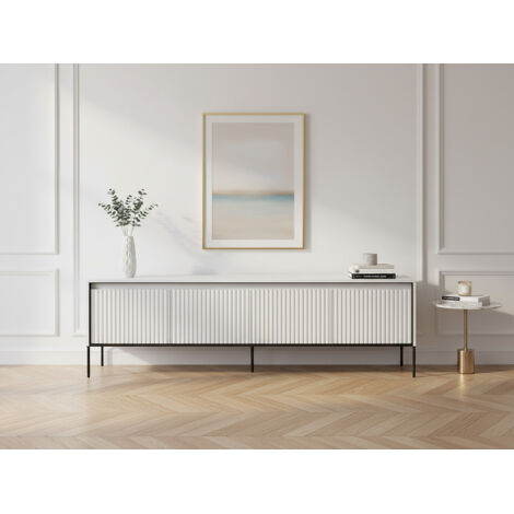 BOBOCHIC - Meuble TV 4 portes 167 cm LENARA avec tasseaux et LED   Blanc