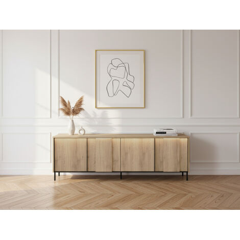 BOBOCHIC - Meuble TV 4 portes 167 cm TILIA imitation chêne avec LED