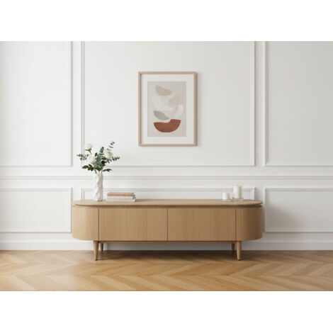 BOBOCHIC - Meuble TV 4 portes 180 cm SORMIOU placage chêne massif   Marron clair