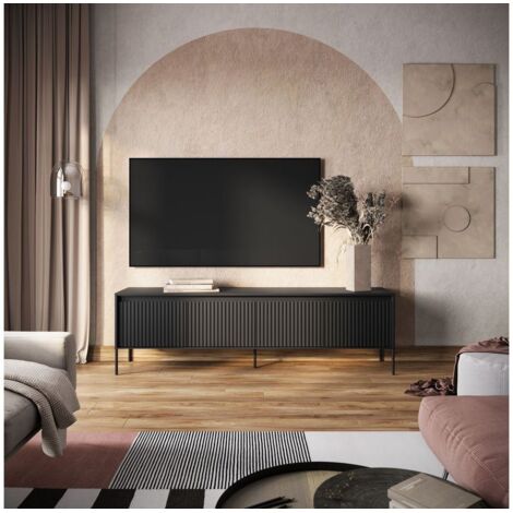 BOBOCHIC - Meuble TV 4 portes 193 cm LENARA avec tasseaux et LED   Noir