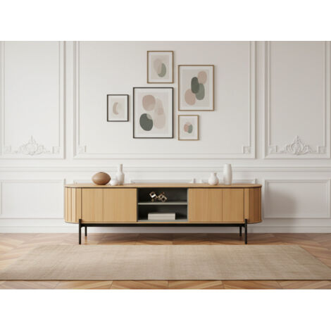 BOBOCHIC - Meuble TV arrondi 2 portes 200 cm AMBOISE couleur chêne