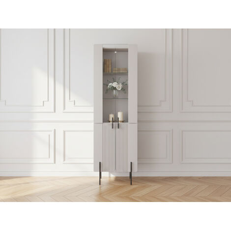 BOBOCHIC - Meuble vitrine 2 portes H.190 cm MATHILDE pieds noirs   Beige