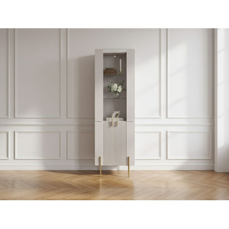 BOBOCHIC - Meuble vitrine 2 portes H.190 cm MATHILDE pieds or   Beige