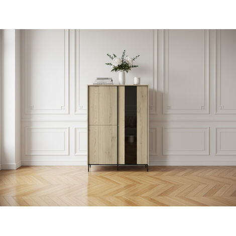 BOBOCHIC - Meuble vitrine 3 portes H. 140cm TILIA imitation chêne avec LED