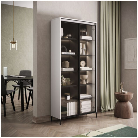 BOBOCHIC - Meuble vitrine H.196 cm 2 portes vitrées LENARA avec LED   Blanc