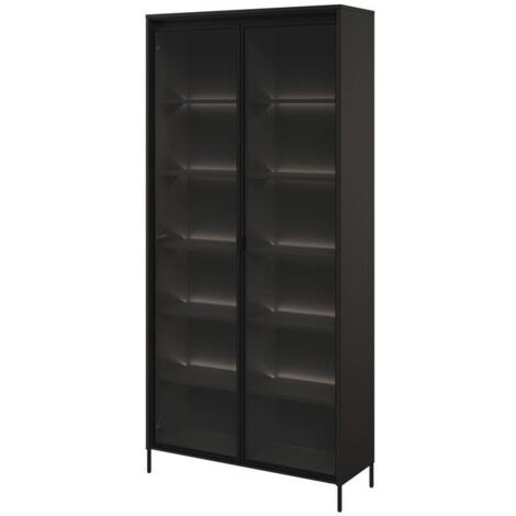 BOBOCHIC - Meuble vitrine H.196 cm 2 portes vitrées LENARA avec LED   Noir