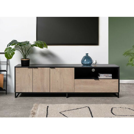 BOBOCHIC Musset - meuble TV - bois et noir - 180 cm - style industriel - Noir / Bois