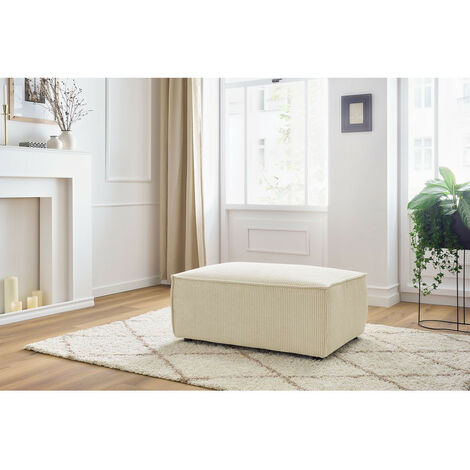 Bobochic – Pouf compact NIHAD en velours côtelé beige – Confort ferme – Garnissage mousse HD – Structure bois – Style vintage – Fabrication Europe