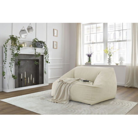 Bobochic – Pouf ultra moelleux 125x125cm en velours côtelé beige – Garnissage en billes de polystyrène – Style moderne pour intérieur élégant