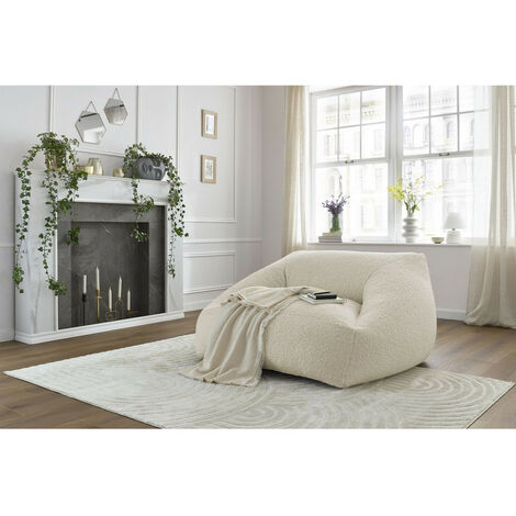 Bobochic – Pouf ultra moelleux 125x125cm – Tissu bouclette beige 100% polyester – Charge max 90kg – Style moderne et lignes arrondies