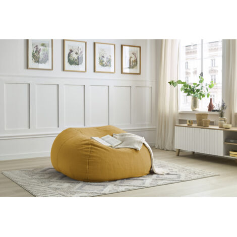 BOBOCHIC - Pouf ultra moelleux MERIBEL tissu imitation fourrure   Jaune