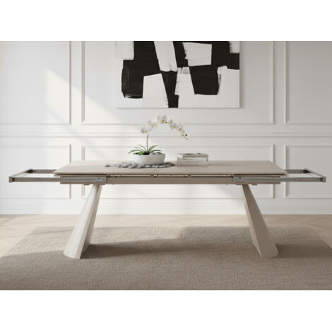 Bobochic – Table à manger extensible 180 à 260 cm – Plateau en travertin beige – Style moderne – Largeur 90 cm – Hauteur 76 cm – Charge max 60 kg