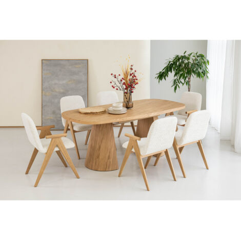 Bobochic – Table à manger extensible rectangulaire 200 à 300 cm – Chêne massif – 8 couverts – Pieds en demi-cônes – Finition huilée