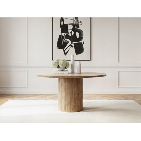 Bobochic – Table à manger ronde 140 cm – Travertin naturel – Pour 6 couverts – Hauteur 78 cm – Style moderne japandi