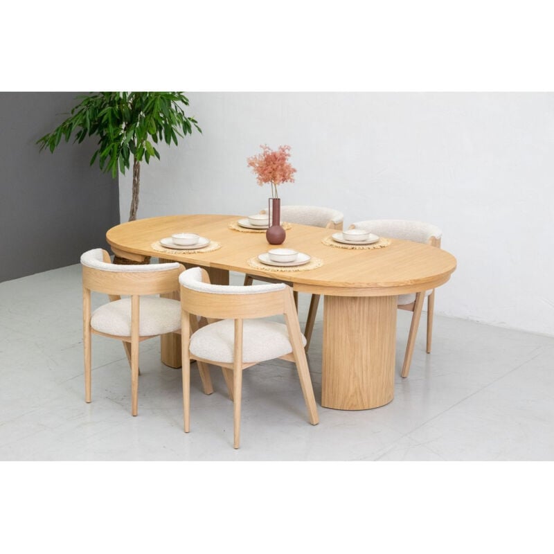 Bobochic - Table à manger ronde extensible 110 à 210 cm prado placage chêne massif Marron clair