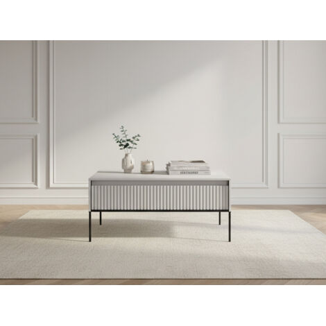 BOBOCHIC - Table basse 1 porte 100 cm LENARA avec tasseaux   Blanc