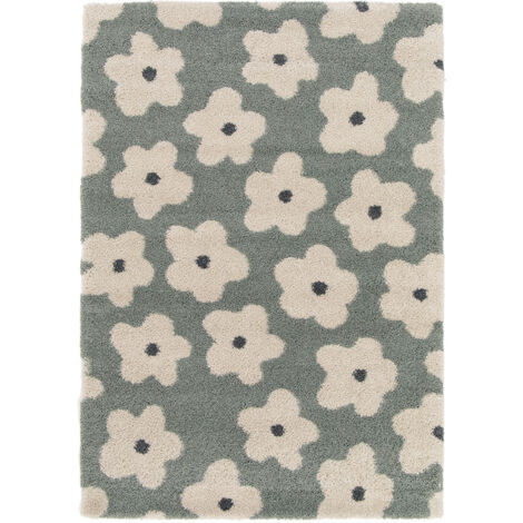 Bobochic – Tapis poils courts fleuri 120x170 cm – Polypropylène tissé à la machine – Épaisseur 3 cm – Pour intérieur avec chauffage au sol