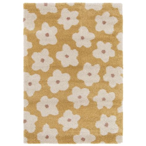 BOBOCHIC - Tapis poils courts SUZY motif fleur  160x230 Jaune