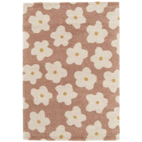 BOBOCHIC - Tapis poils courts SUZY motif fleur  160x230 Rose