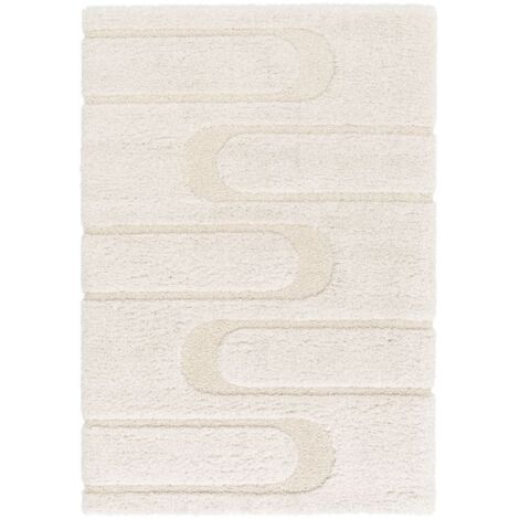 BOBOCHIC - Tapis poils longs CALEB motif graphique  200x290 Ecru