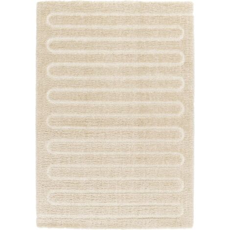 BOBOCHIC - Tapis poils longs CYRELLO motif graphique  160x230 Beige