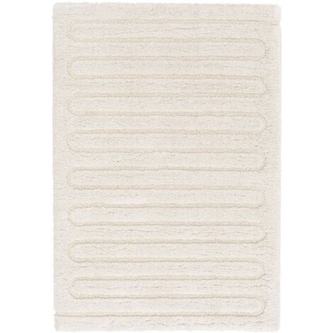 BOBOCHIC - Tapis poils longs CYRELLO motif graphique  160x230 Ecru