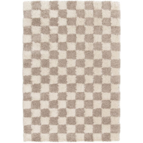 BOBOCHIC - Tapis poils longs DAMIAN motifs damier  160x230