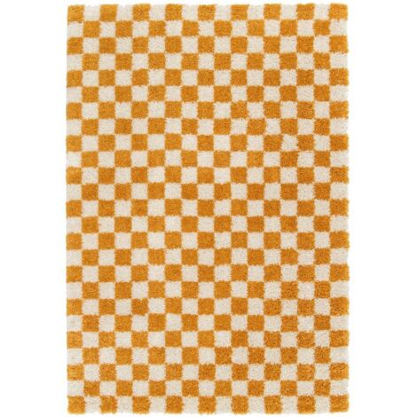 BOBOCHIC - Tapis poils longs DAMIEN motifs damier 160x230 Jaune