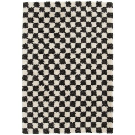 BOBOCHIC - Tapis poils longs DAMIEN motifs damier  160x230 Noir