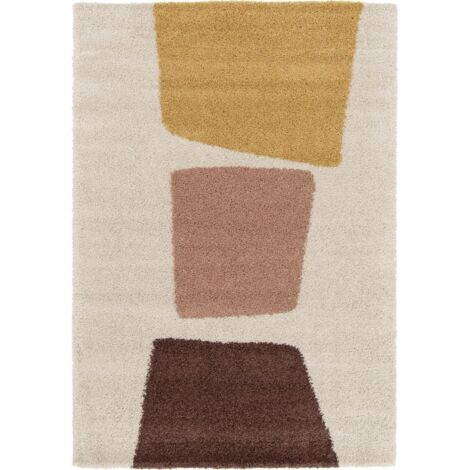 BOBOCHIC - Tapis poils longs LEANDRE motif géométrique  160x230 Jaune