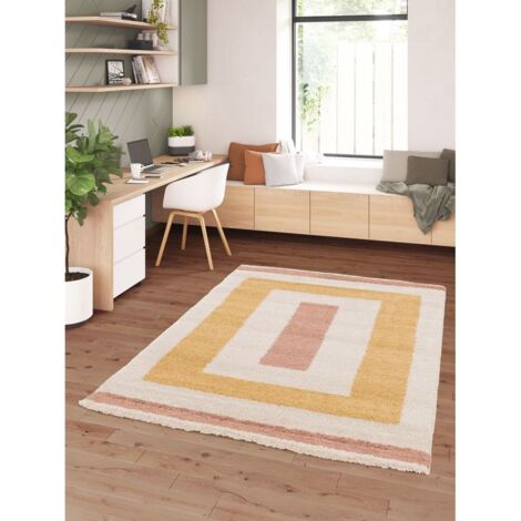 BOBOCHIC - Tapis poils longs LOAN motif graphique  160x230 Jaune