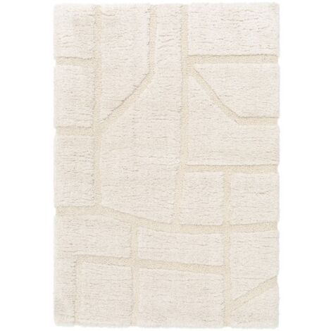 BOBOCHIC - Tapis poils longs MARINA motif graphique  120x170 Ecru
