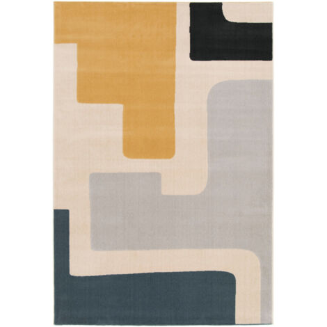 BOBOCHIC - Tapis poils ras MONIQUE motif abstrait  120x170 Jaune