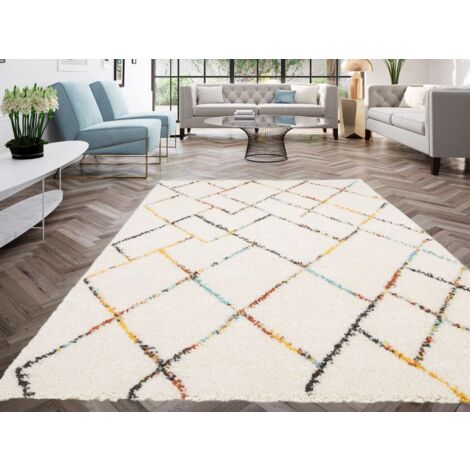 Bobochic – Tapis shaggy ELOISE 120x170 cm – Poils longs multicolores – Motifs graphiques modernes – Tissé à la machine en polypropylène