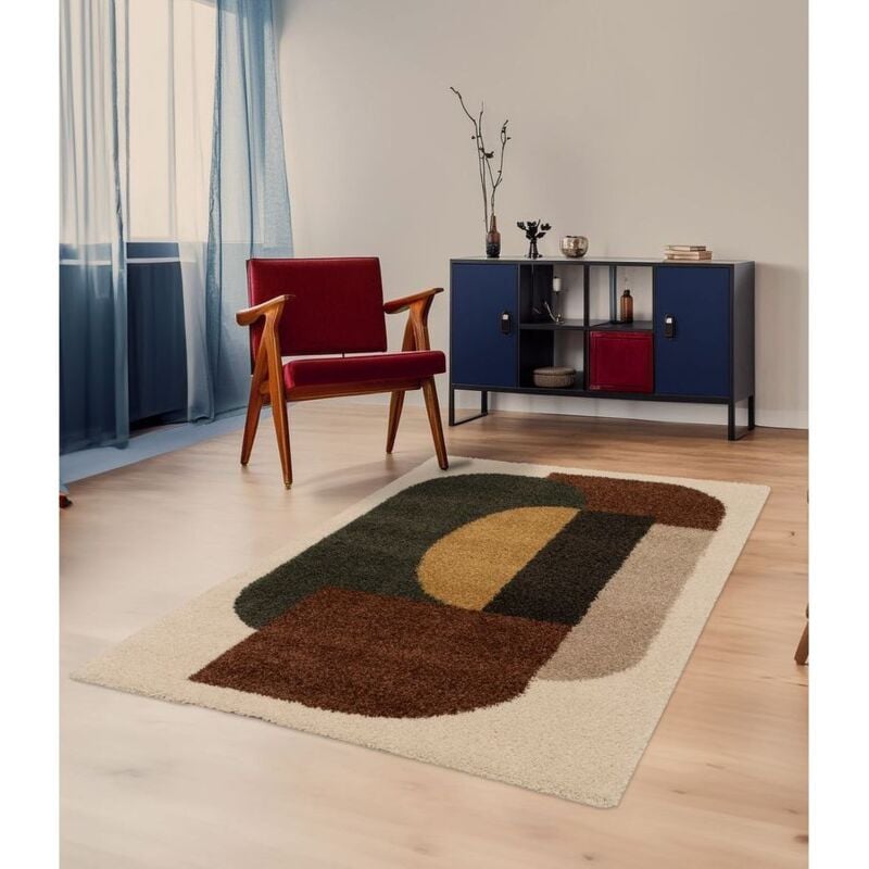 Bobochic - Tapis shaggy ezio motif abstrait 160x230 Marron