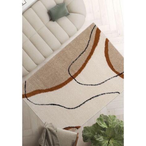 BOBOCHIC - Tapis shaggy LALOU motif abstrait  160x230 Beige